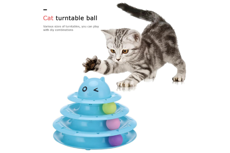 Interactive Cat Toy 3 Layer Circle Track With Moving Balls Turntable And Feather Intellectual Sports - Green - Standard