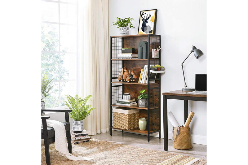 Vasagle : 4 Tiers Metal Frame Bookcase - Rustic Brown