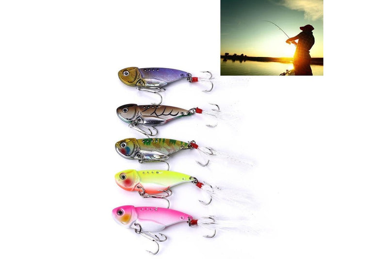 5 Piece Metal Vib Fishing Lure Set With Plastic Box