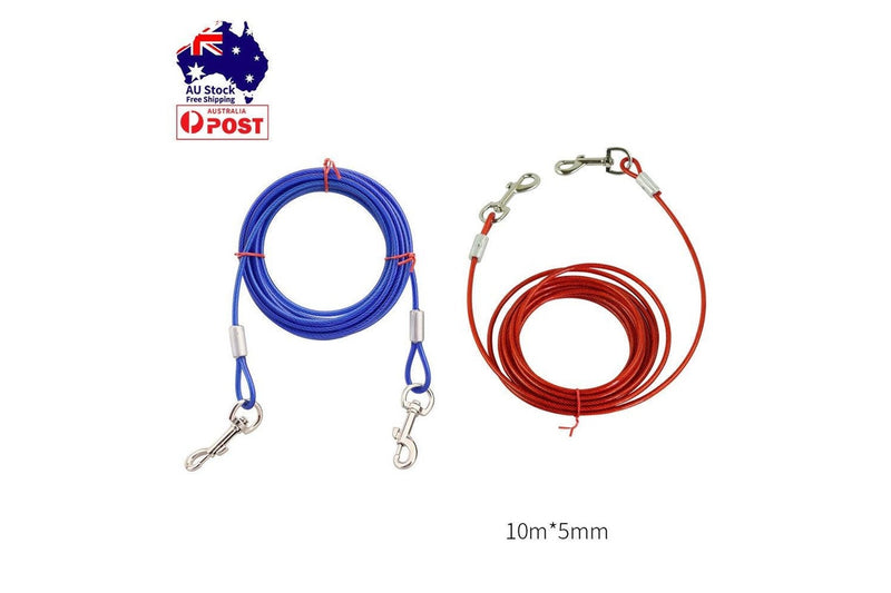 10M Dog Tie Out Cable Leash Lead Tangle Free Outdoor Yard Walking Running Red