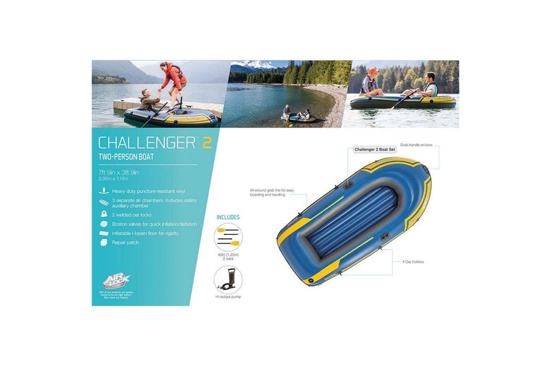 Intex 236cm Challenger 2 Inflatable Floating Sports Boat w Oars Paddles 14y+