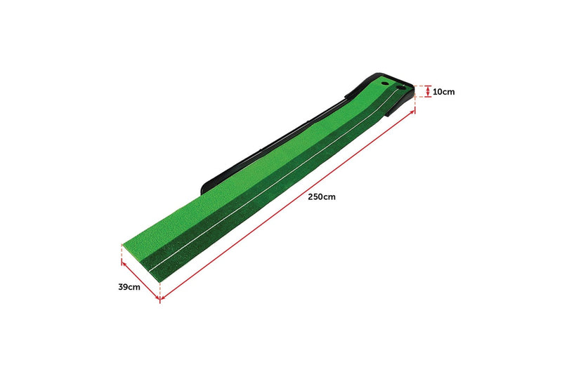 Indoor Practice Putting Green 2.5m Mat Inclined Ball Return Fake Grass 2 Holes