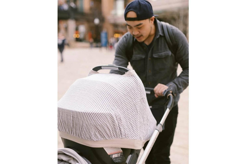 Little Unicorn: Muslin Car Seat Canopy V2 - Grey Stripe