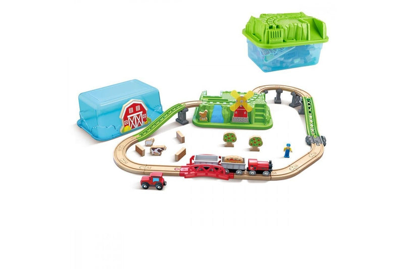 Hape Countryside Train Bucket Set W Storage Box Kids Toddler Activity Toy 3+