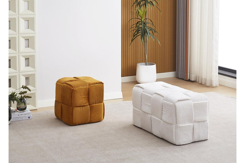 Fraser Country Modern Boucle Cube Ottoman - Yellow Brown