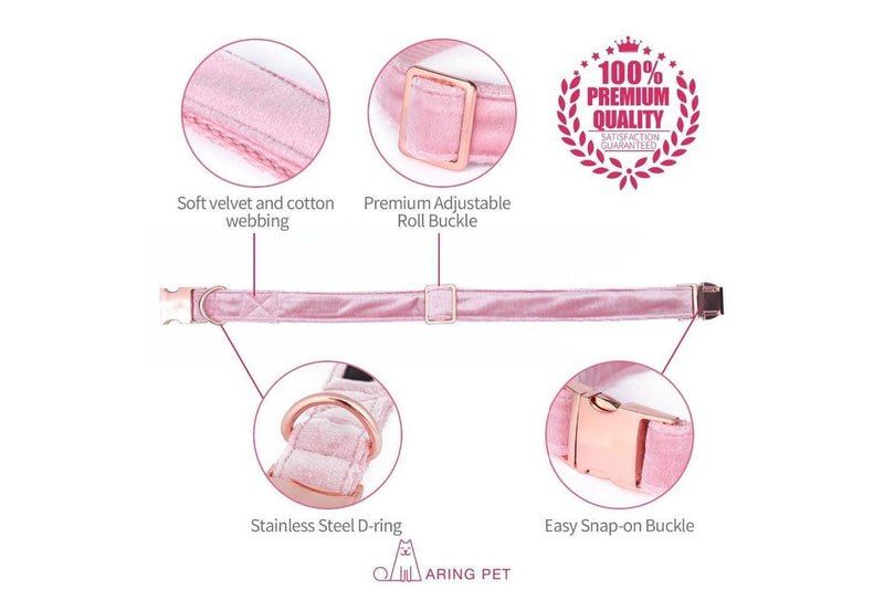 Pink Candy Velvet Dog Collar And Leash Set - Pink - Xs - Collar Only