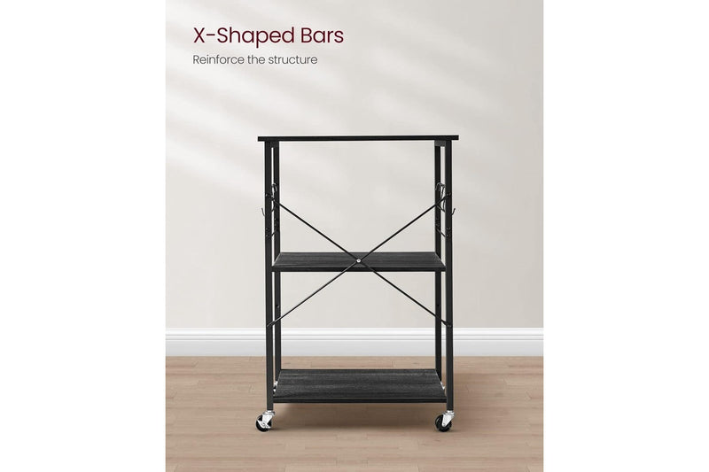 VASAGLE 3 Tier Metal Frame Kitchen Trolley - Ebony Black