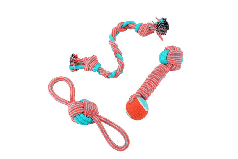 2x Paws & Claws 25cm Stretch & Fetch TPR Braided Rope Bone w Tennis Ball Dog Toy