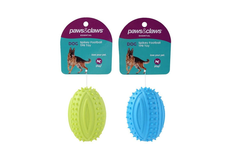 3x Paws & Claws 9.5cm TPR Spikey Football Pet Interactive Playing Chew Toy Asst