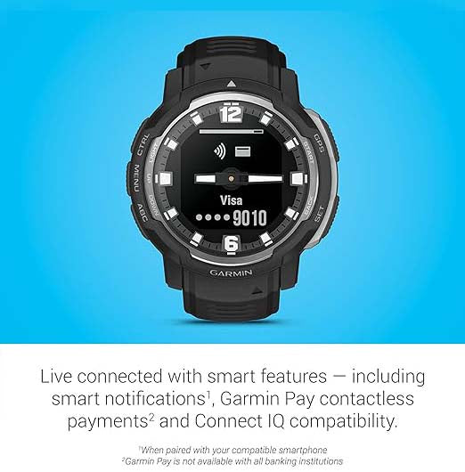Garmin Instinct Crossover Rugged Hybrid Smartwatch Black with Watch Charging Stand, 2-Port Car Adapter, Wall-Adapter & Watch Cleaning Kit (010-02730-13)