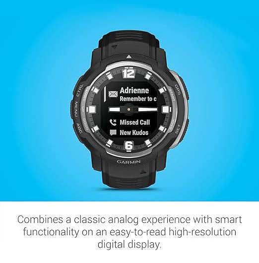 Garmin Instinct Crossover Rugged Hybrid Smartwatch Black with Watch Charging Stand, 2-Port Car Adapter, Wall-Adapter & Watch Cleaning Kit (010-02730-13)