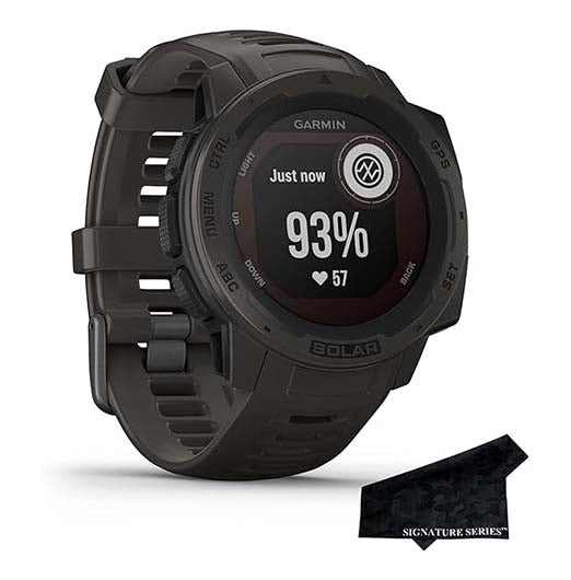 Garmin Instinct Solar Rugged Outdoor Smartwatch, Health Monitoring and Signature Series Cloth