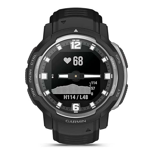 Garmin Instinct Crossover Rugged Hybrid Smartwatch Black with Watch Charging Stand, 2-Port Car Adapter, Wall-Adapter & Watch Cleaning Kit (010-02730-13)