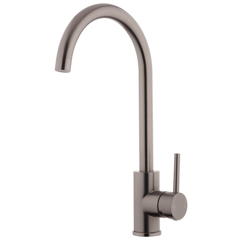 Foreno Brushed Gunmetal Cold Start E-Steel Minimal Gooseneck Sink Mixer - Gun Metal