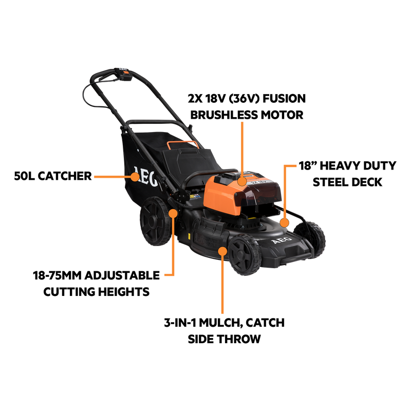 AEG 2x18V (36V) 18” FUSION Lawn Mower - Skin Only