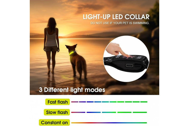 LED Dog Cat Collar USB Rechargeable Nylon Glow Flashing Light Up Safety Puppy