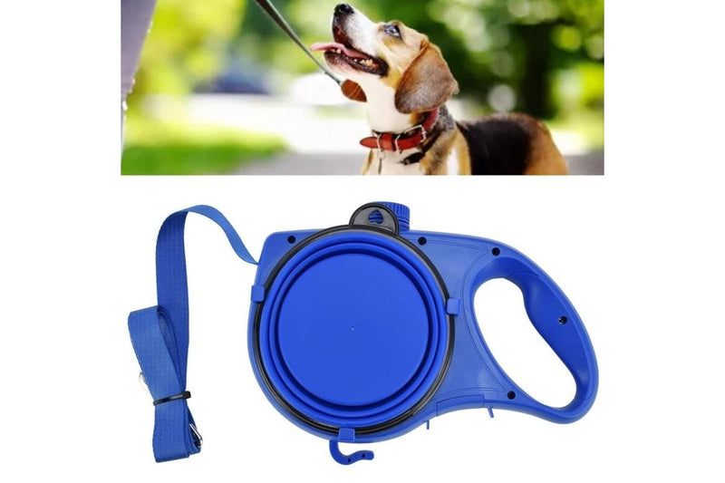 PETSWOL 3-in-1 Dog Leash with Water Bottle & Foldable Bowl - Blue