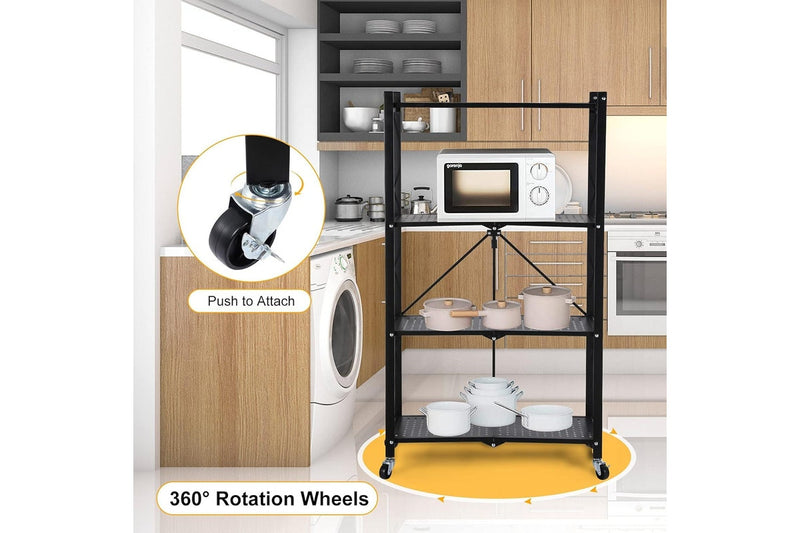 4 Tier Foldable Metal Rack Storage Shelving Unit with Wheels