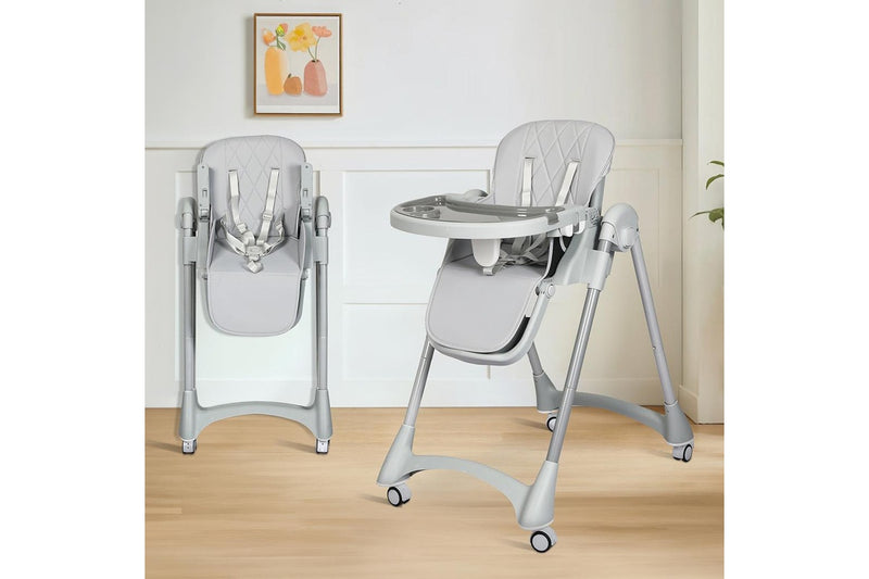 Bopeep Baby High Chair Folding Double Trays Adjustable Height Wheel Eating