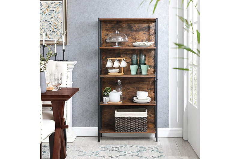 Vasagle : 4 Tiers Metal Frame Bookcase - Rustic Brown