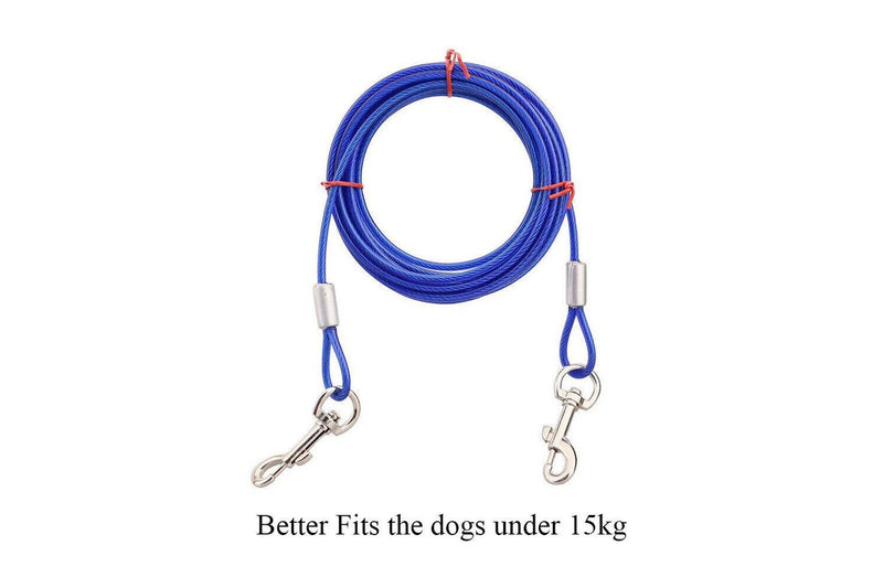 5M Dog Tie Out Cable Leash Lead Tangle Free Outdoor Yard Walking Running - Blue