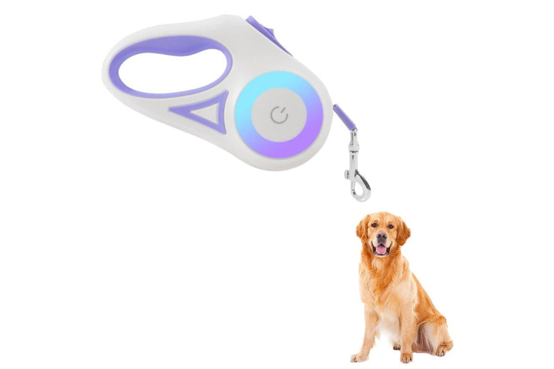 5M RGB Light Pet Leads Retractable Traction Rope Pet Cat Dog Leash Purple