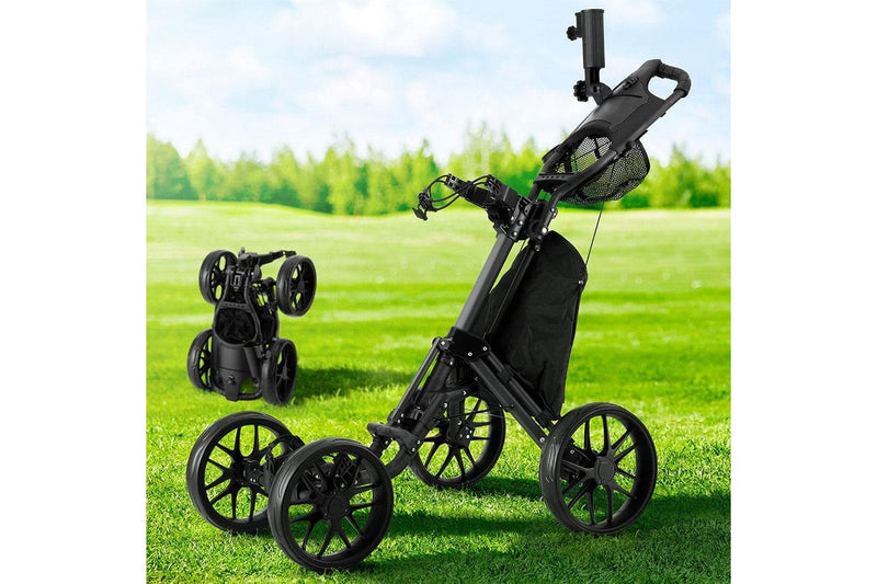 Golf Buggy Foldable Trolley Golf Cart Wheels Umbrella Bottle Holder