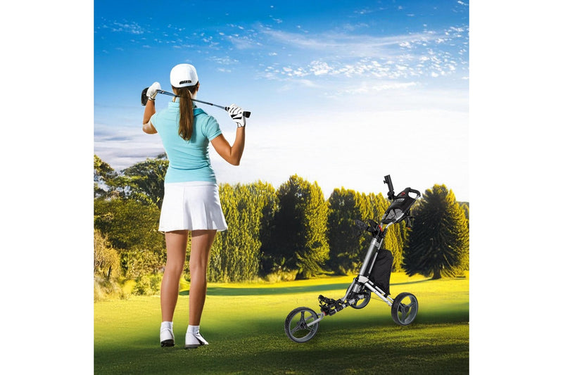 Golf Club Buggy Trolley Cart Compact Foldable 3 Wheel