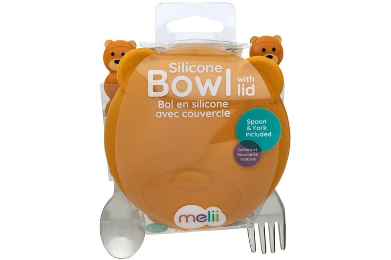 Melii: Silicone Animal Bowl with Lid & Utensils - Bear