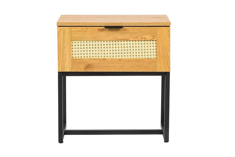 Rattan Bedside Table - Light Oak