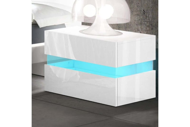 Bedside Tables Drawers Rgb Led Light Side Table White