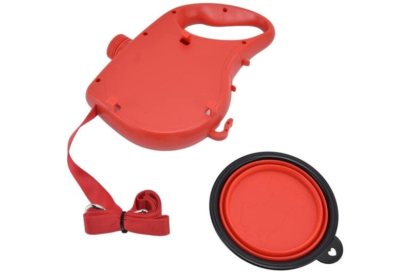 PETSWOL 3-in-1 Dog Leash with Water Bottle & Foldable Bowl - Red