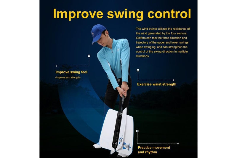 Golf Warm-Up Wind Swing Fan Resistance Practice Aid Trainer Training Guide