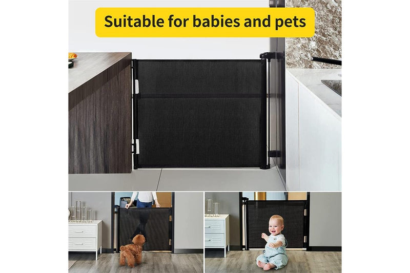 Petswol: Retractable Safety Gate Fence For Pets And Children - Black