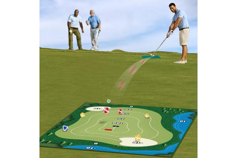 Chipping Golf Game Mat Set Golf Practice Mat Play Mat Indoor Outdoor Games Equipment (Size:With 6pcs Ground Stakes)