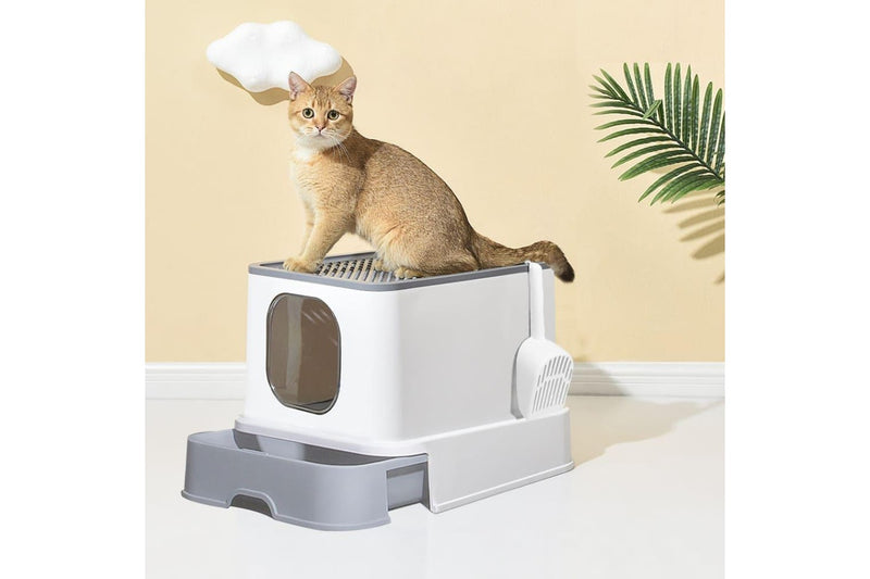 Cat Litter Box Fully Enclosed Kitty Toilet Trapping Sifting Odor Control Basin