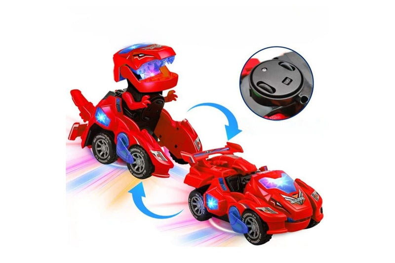 Vibe Geeks 2 In 1 Automatic Transforming Dinosaur Toy Car With Led Light And Music- Battery Operated