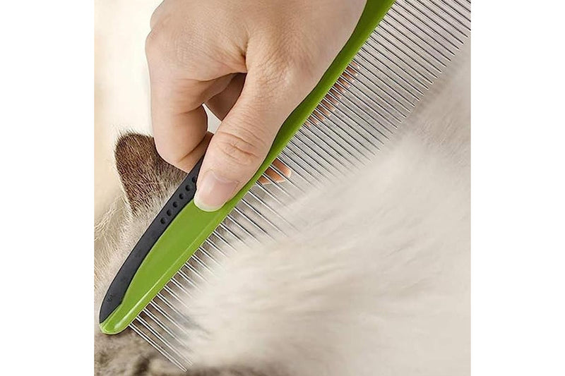 PETSWOL Pet Comb with Rounded and Smooth Stainless Steel Ends - Green