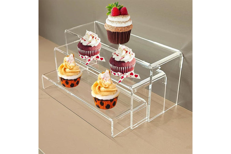 5 Pieces Set Clear Acrylic Display Risers Stand Shelf Showcase for Jewelry Candy Dessert Cake