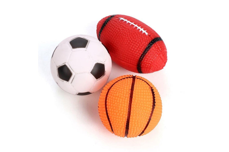 Durable Non-toxic Squeaker Dog Chew Football Basketball Soccer Ball Toy Fetch Play