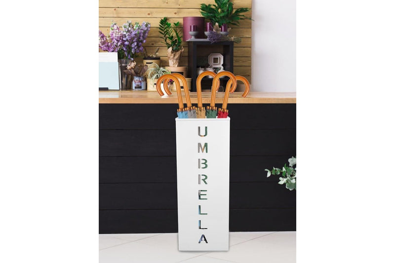 Metal Umbrella Stand 16.5x6.3x6.3 Square Free Standing White