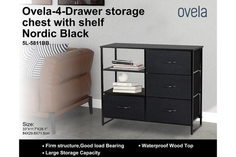 Ovela 4 Drawer Storage Chest With Shelf - Nordic Black