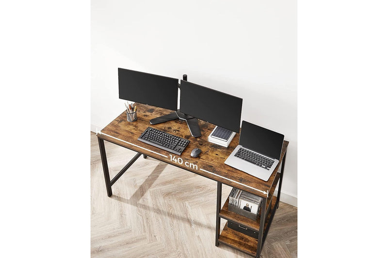 Vasagle 55" Computer Desk with 2 Shelves - Rustic Brown