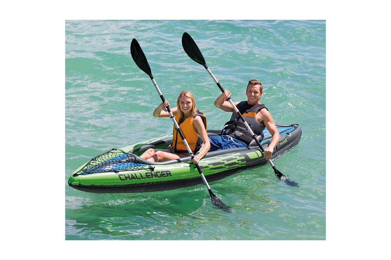 Intex Sports Challenger K2 Inflatable Kayak 2 Seat Floating Boat Oars River Lake