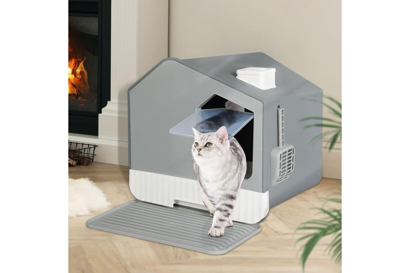 Fully Enclosed Cat Litter Box Mat Kitty Toilet Trapping Odour Control Basin