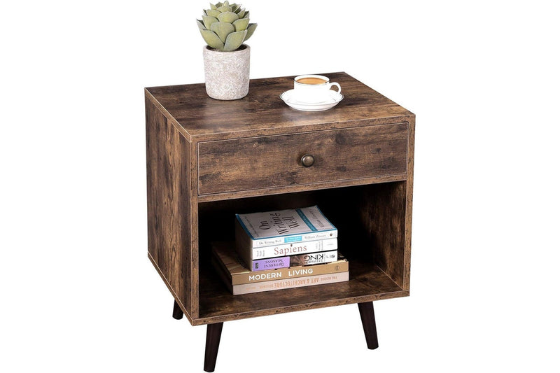 VASAGLE Nightstand with Drawer and Open Compartment - Rustic Brown