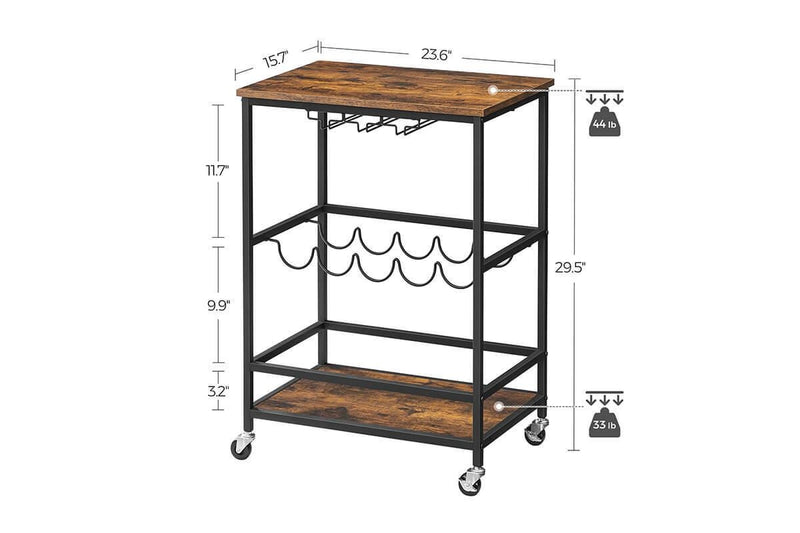 Vasagle Industrial Bar Cart With Bottle Holder - Rustic Brown / Black