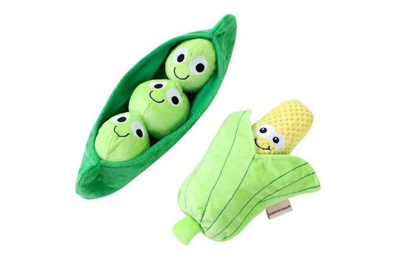 2x Paws & Claws 26cm Veggie Soft Plush Corn Cob Dog Interactive Toy w Squeaker