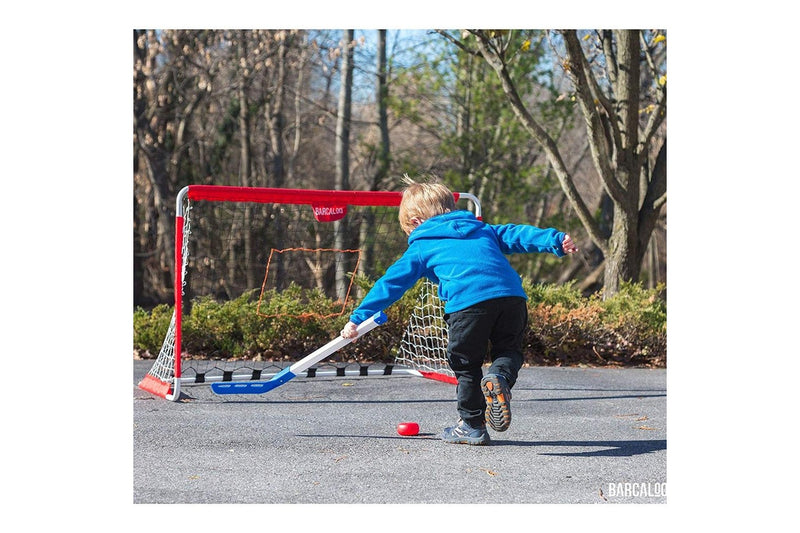 2x Barcaloo Hybrid Portable Kids Toy Soccer Goal Set w Hockey Sticks Balls 3y+