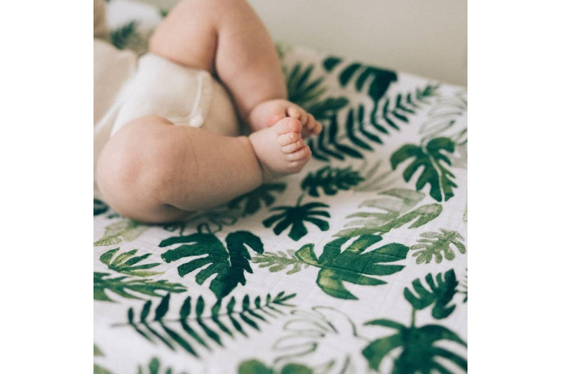 Little Unicorn: Muslin Changing Pad Cover / Bassinet Sheet - Tropical Leaf